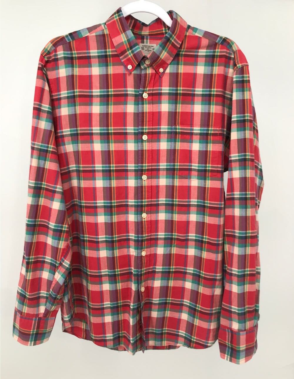 J. Crew Summer Plaid Button Down Shirt Mens M Long Sleeve Cotton
